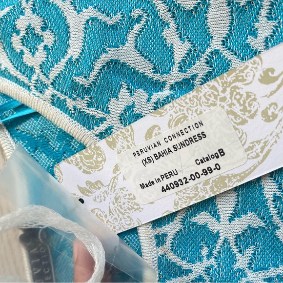 Peruvian Connection Blue White Woven Jacquard Pima Cotton Dress Bahia Sundress - Picture 8 of 15